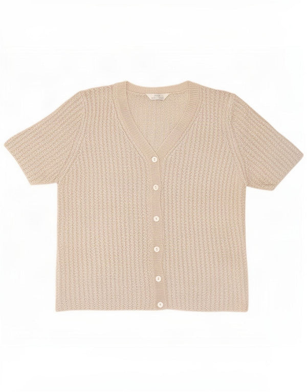 Marks & Spencer Suéter tipo cárdigan de manga corta para mujer UK 20 2XL Beige