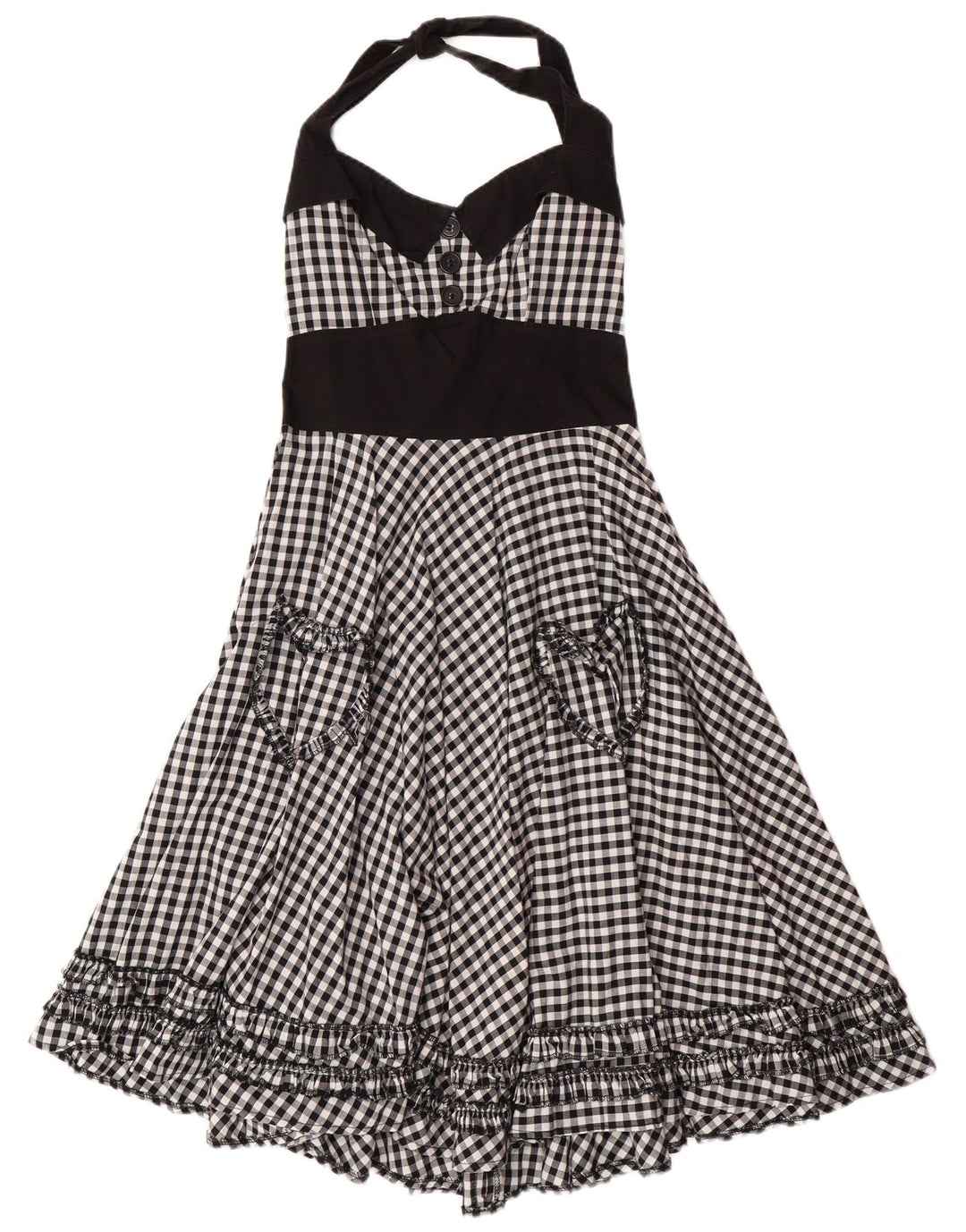 HELL BUNNY Vestido halter para mujer UK 8 Small Black Gingham Cotton