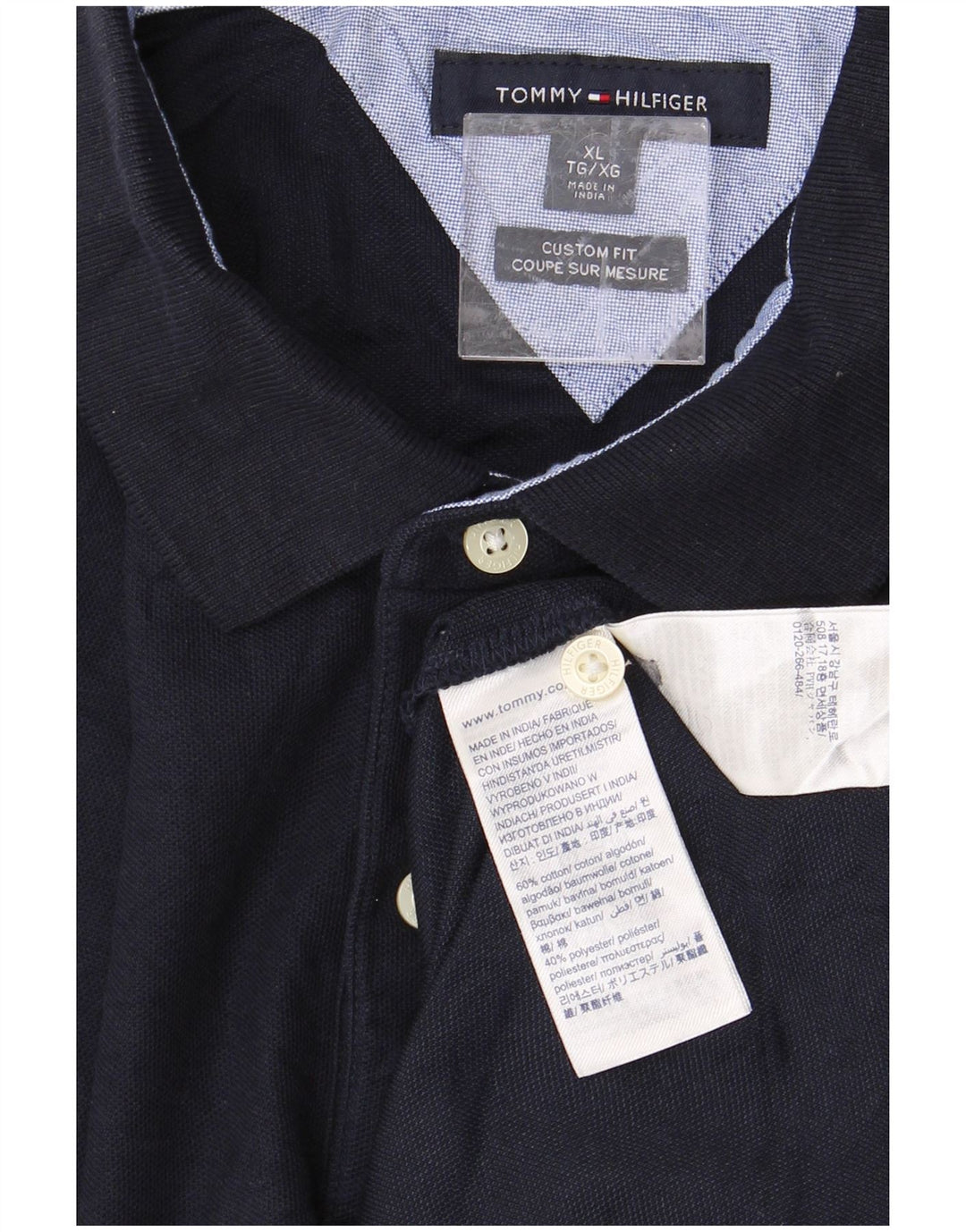 TOMMY HILFIGER Polo Custom Fit para hombre XL Algodón azul marino