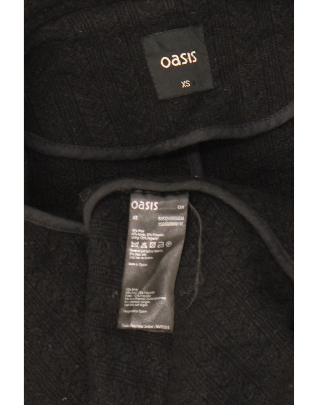 Abrigo Oasis para mujer UK 6 XS Lana negra