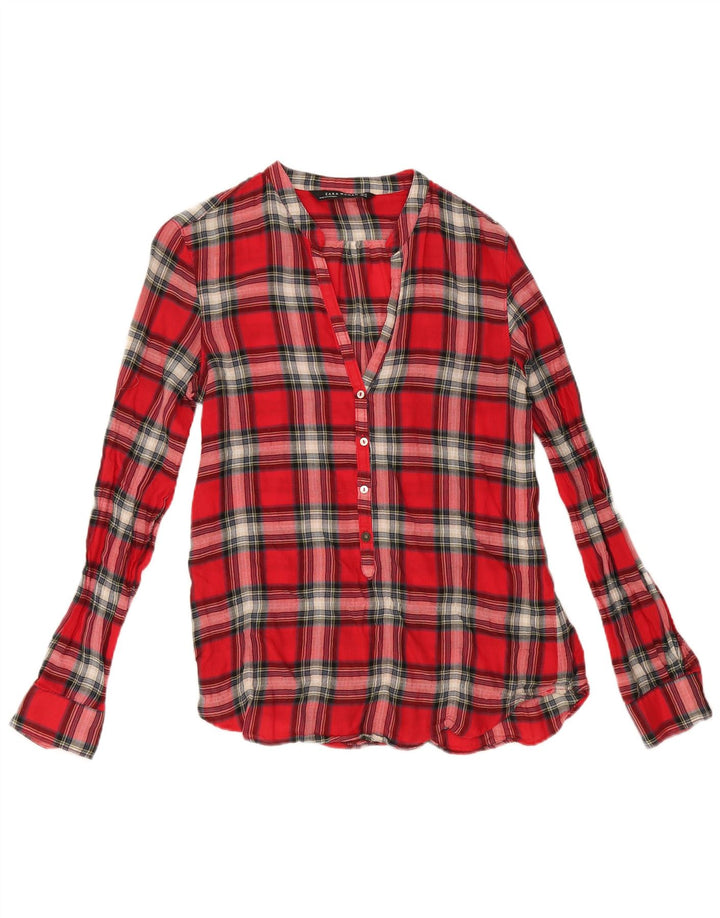 Zara Mujer Jersey Camisa UK 6 XS Rojo Cuadros Algodón