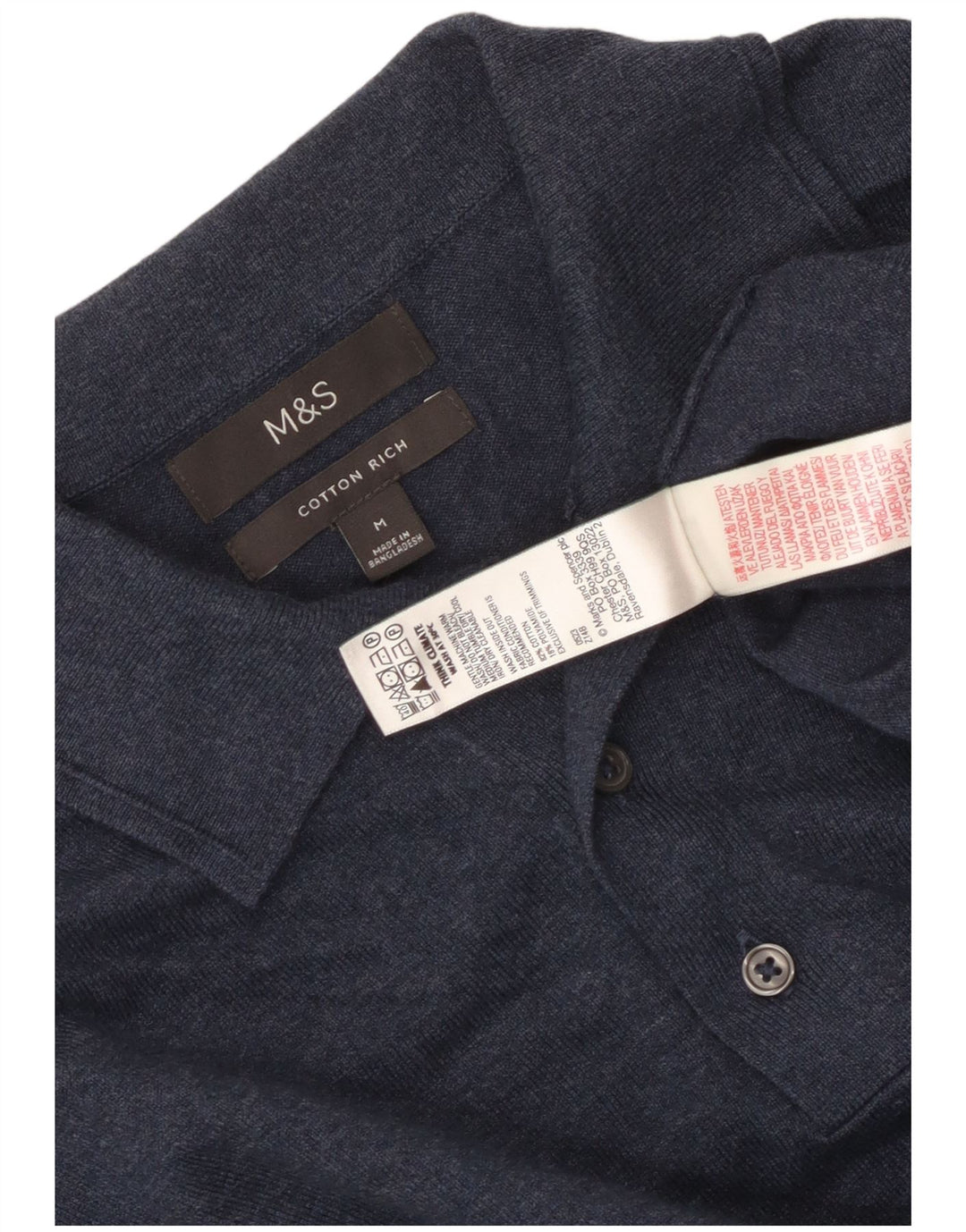 Marks & Spencer Jersey tipo polo para hombre con cuello tipo polo, medio, azul marino, moteado