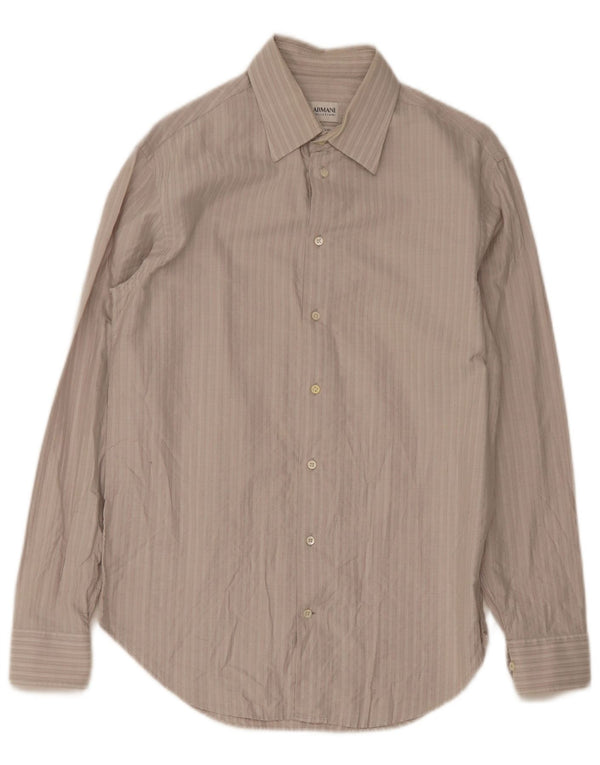 Armani Collezioni Mens Shirt Size 40 15 3/4 Medium Beige Pinstripe Cotton