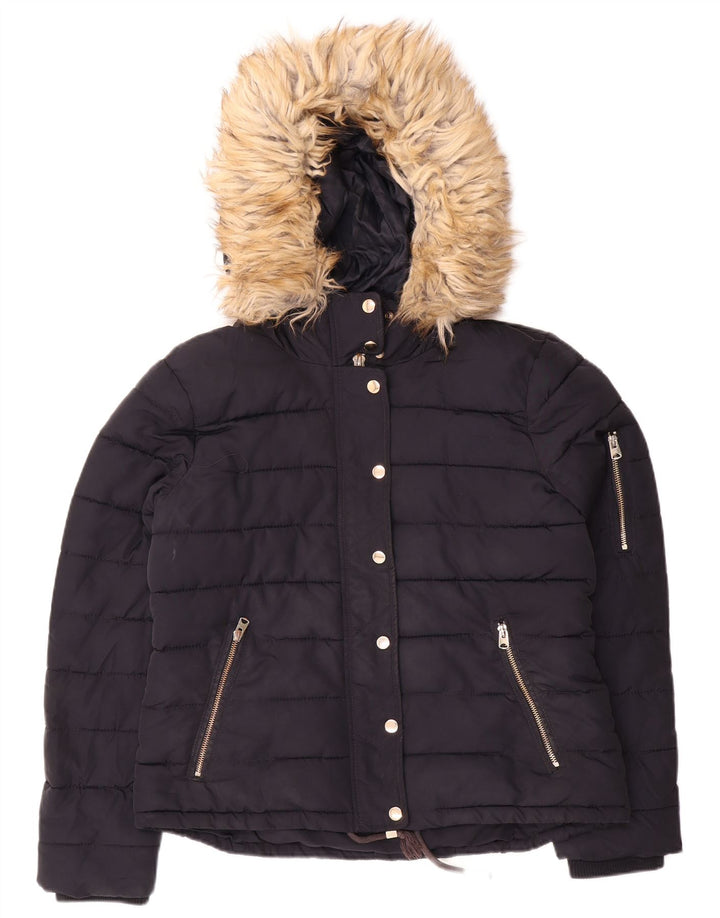 Topshop Chaqueta acolchada con capucha para mujer UK 40 Mediana Azul marino Poliéster