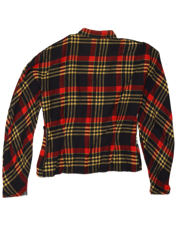 Vintage mujer manga larga blusa Top Reino Unido 14 gran cheque rojo