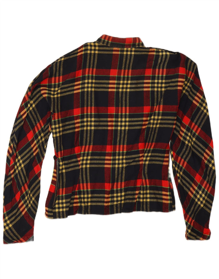 Vintage mujer manga larga blusa Top Reino Unido 14 gran cheque rojo
