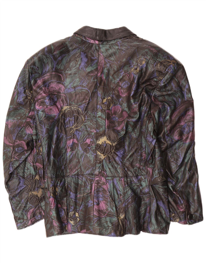 VINTAGE Chaqueta de cuero para mujer Reino Unido 16 Cuero floral negro grande