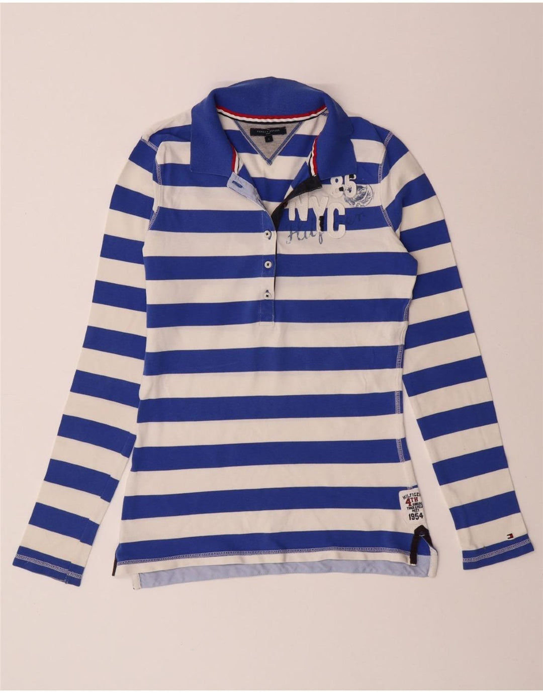 TOMMY HILFIGER Polo de rugby gráfico para mujer UK 10 Small Blue Stripes