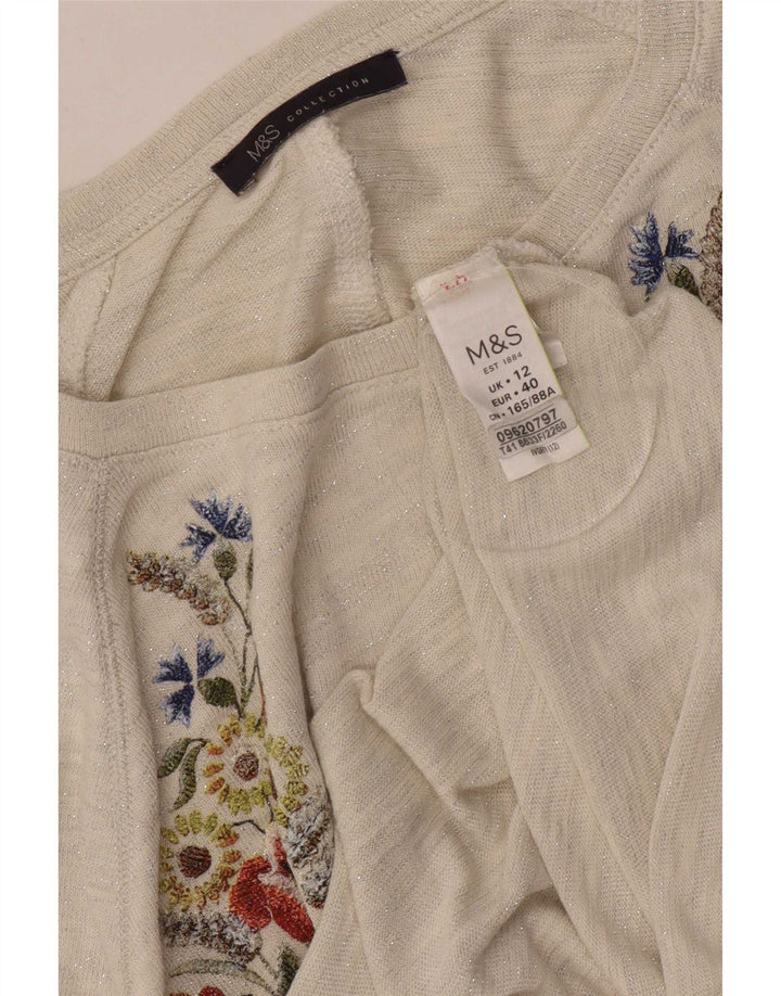 Marks & Spencer Top gráfico para mujer manga 3/4 UK 12 Medium Off White Floral
