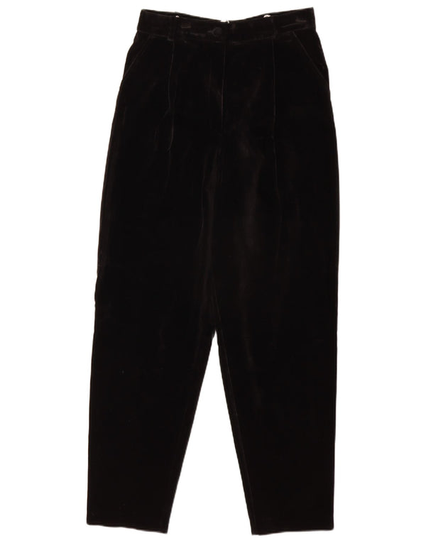 Vintage mujer cintura alta terciopelo chino pantalones EU 40 Medio W27 L28 Negro