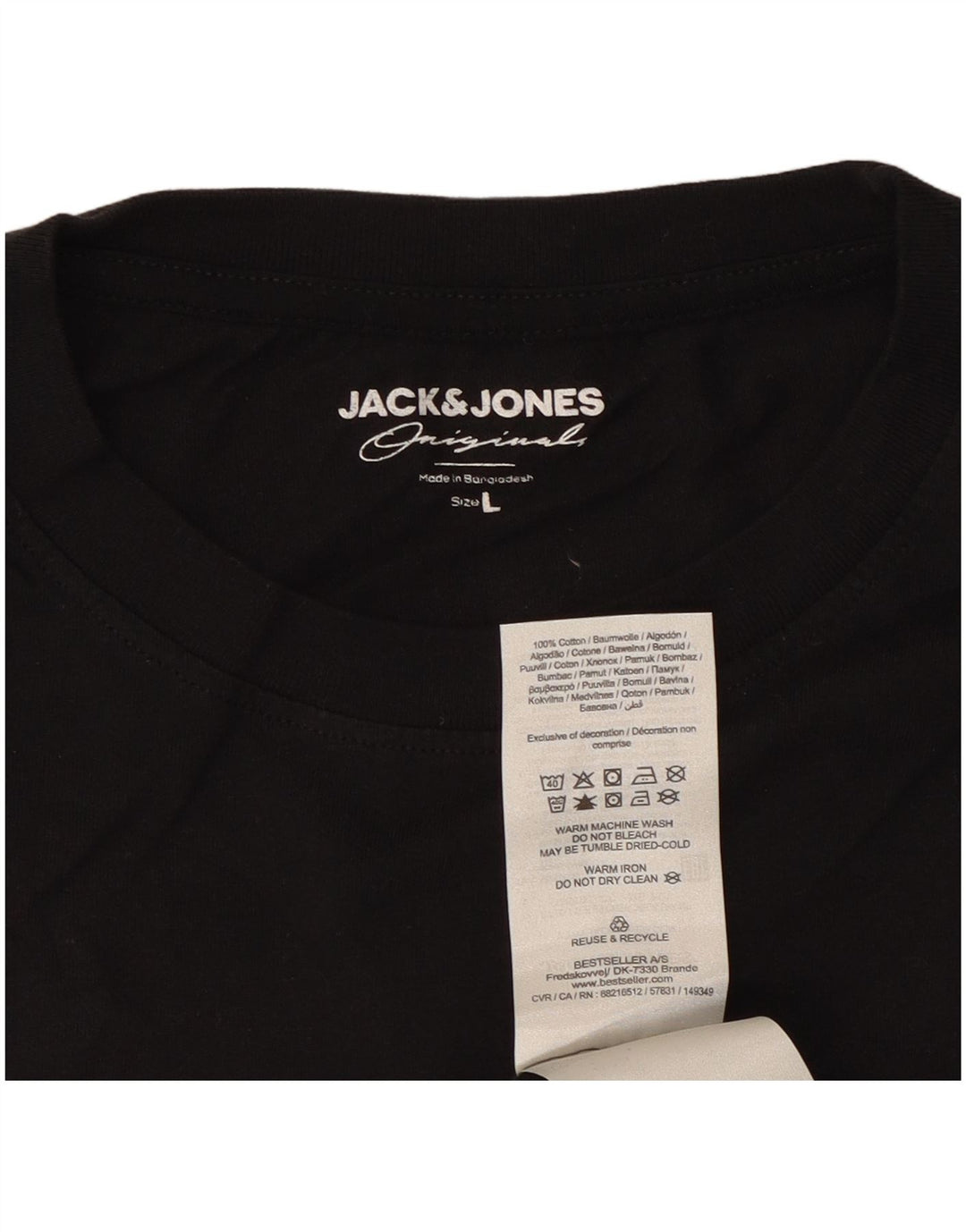 Jack & Jones - Camiseta para hombre, talla grande, color negro, algodón