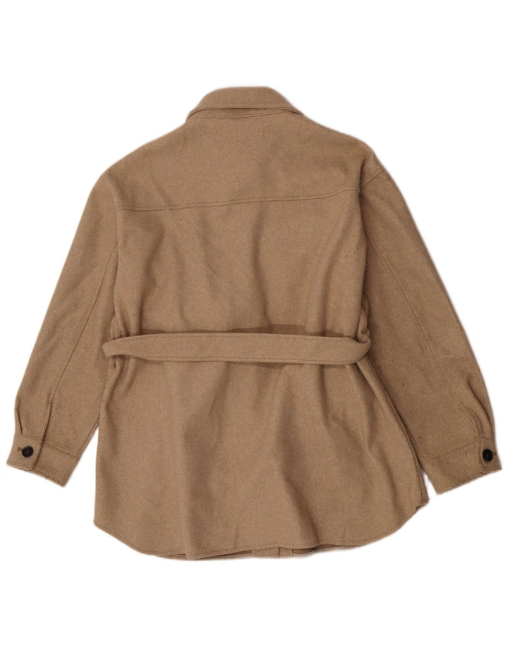 Zara Mujer Chaqueta Shacket Reino Unido 44 Grande Poliéster Beige