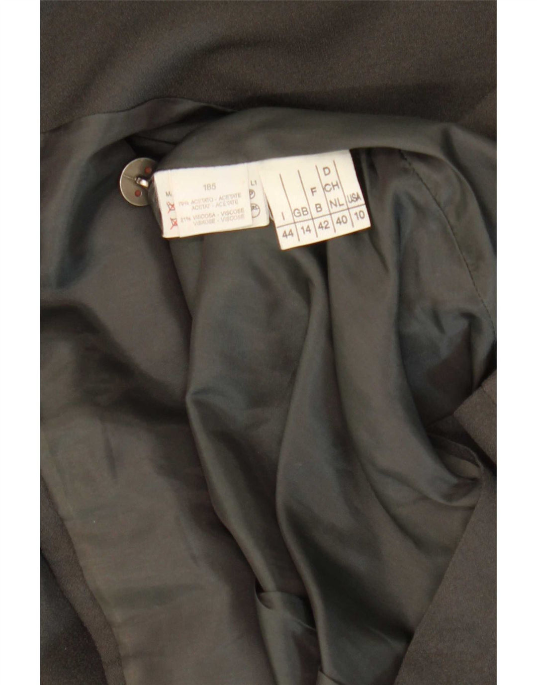 Vintage mujer 1 botón Blazer chaqueta Reino Unido 14 acetato negro medio