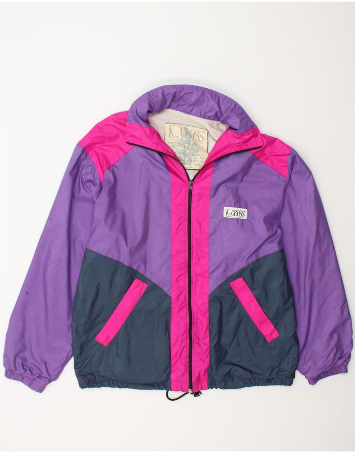 VINTAGE Mens Hooded Rain Jacket Medium Purple Colourblock Polyamide Vintage Vintage and Second-Hand Vintage from Messina Hembry 