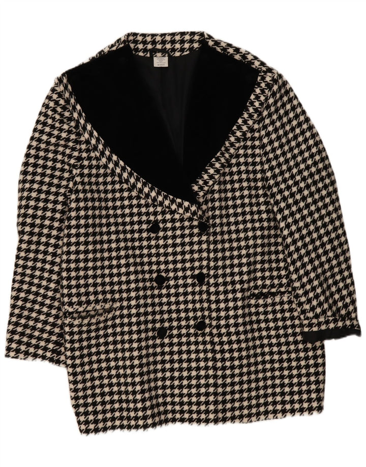 Vintage mujer doble pecho abrigo Reino Unido 20 2XL negro Houndstooth poliacrílico
