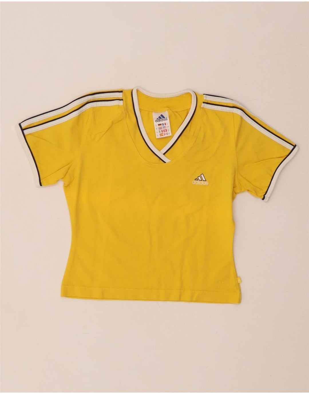 ADIDAS Camiseta corta para mujer UK 12 Algodón amarillo mediano