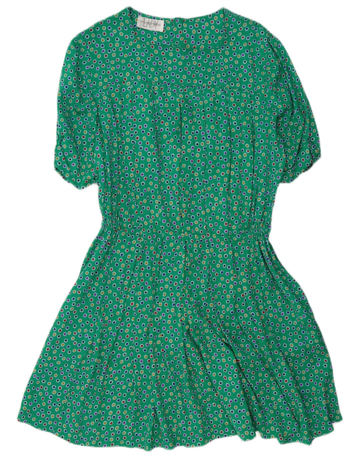 Vintage mujer A-Line vestido Reino Unido 12 verde medio manchado