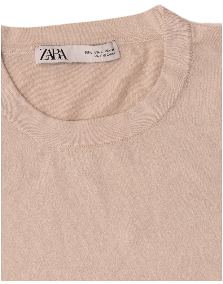 Zara - Jersey de cuello redondo para mujer, talla 40, color beige