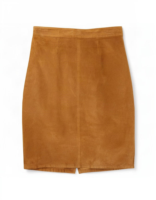 Vintage Womens High Waist Suede Skirt IT 50 XL W32 Beige Leather