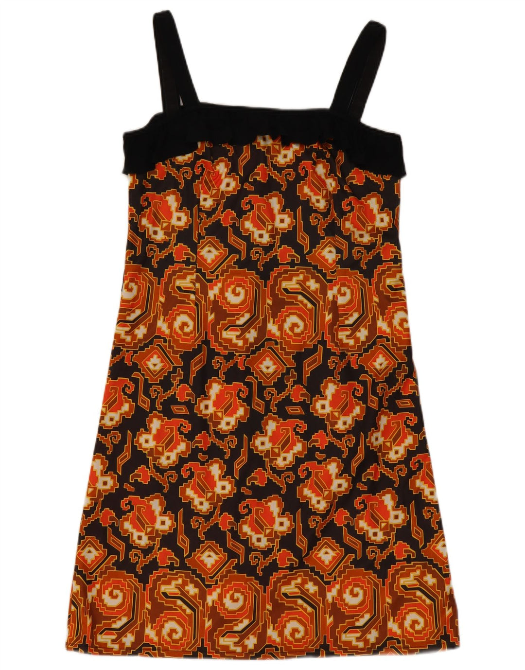 Vintage mujer Sundress Reino Unido 10 pequeño marrón geométrico