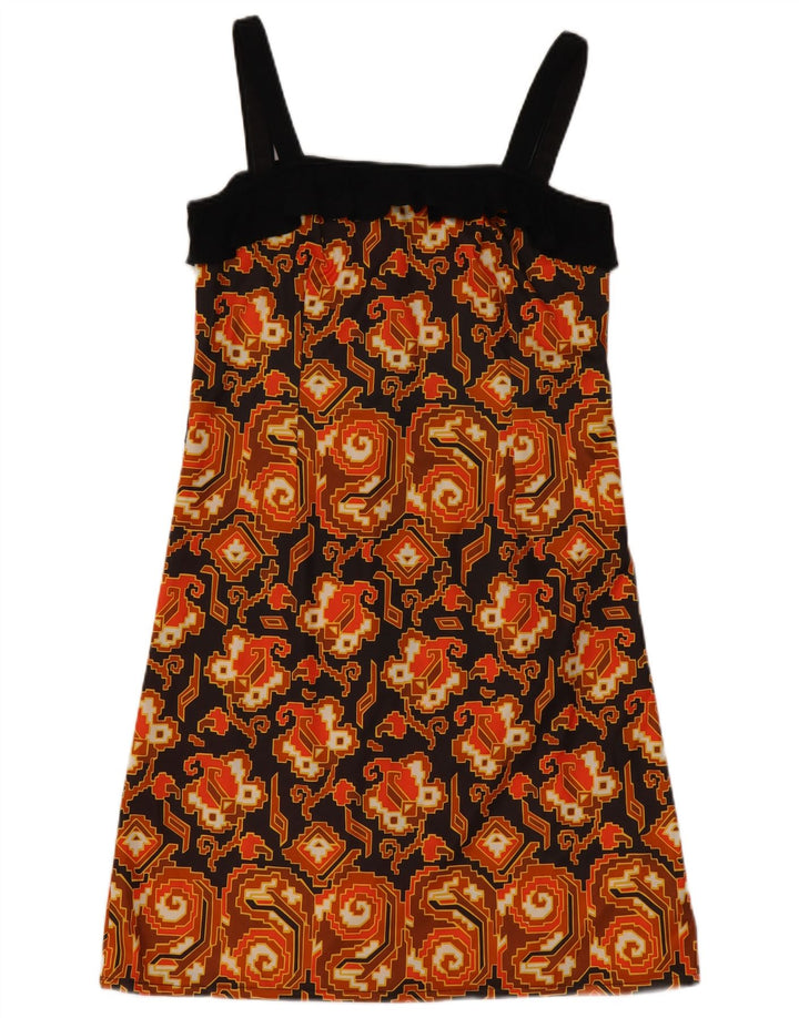 Vintage mujer Sundress Reino Unido 10 pequeño marrón geométrico