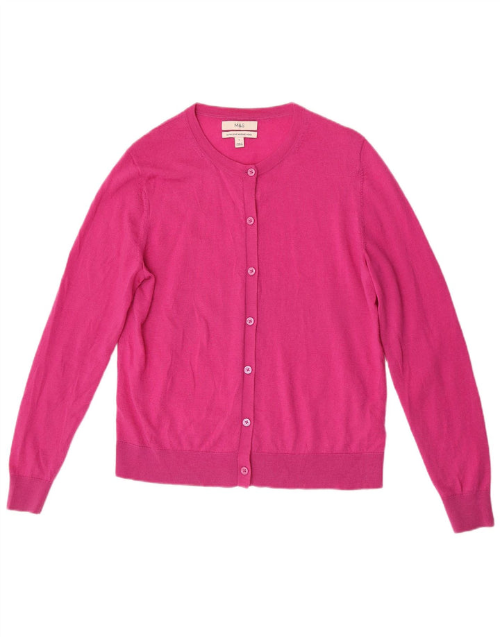 Marks & Spencer Suéter tipo cárdigan para mujer Reino Unido 12 Lana merino rosa mediana