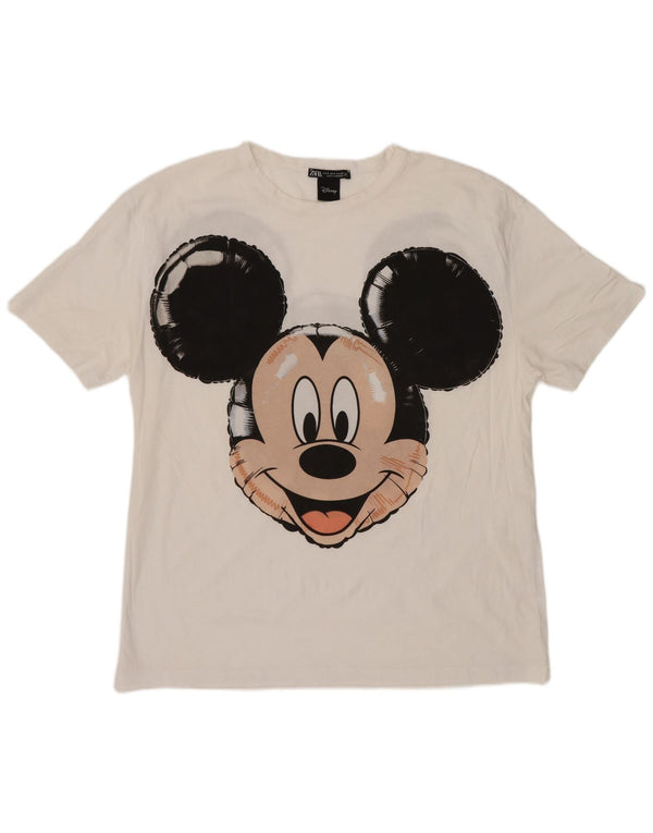 Zara Camiseta con gráfico de Mickey Mouse para Mujer Top UK 14 Medium White Cotton