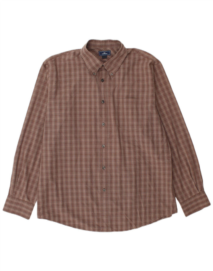 DOCKERS Camisa para hombre Talla 16 1/2 Grande Marrón Cuadros Algodón