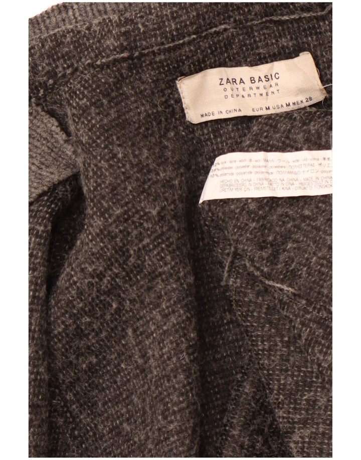 ZARA Mujer Abrigo Con Capucha ES 44 Lana Gris Medio