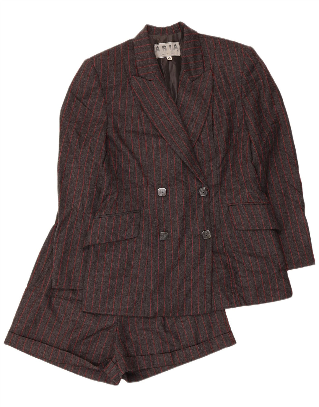 Conjunto de 2 piezas con doble botonadura para mujer Aria UK 14 Medium W26 Lana a rayas grises