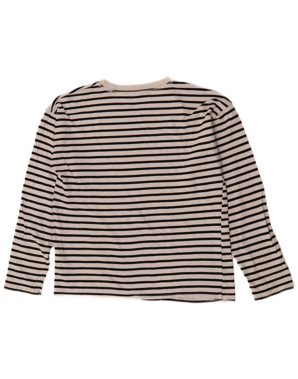 Zara Mujer Top Manga Larga UK 10 Small Blanco Rayas Algodón