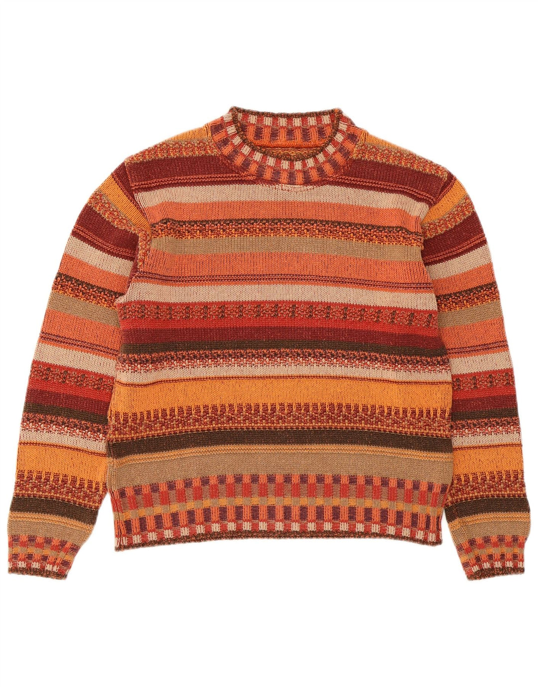 VINTAGE suéter de cuello redondo para mujer Reino Unido 14 rayas multicolores medianas