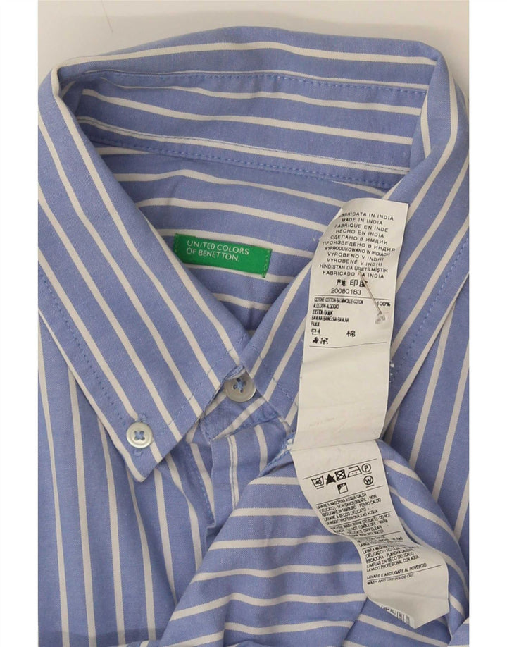 Camisa Benetton Hombre Algodón Rayas Azul Medio