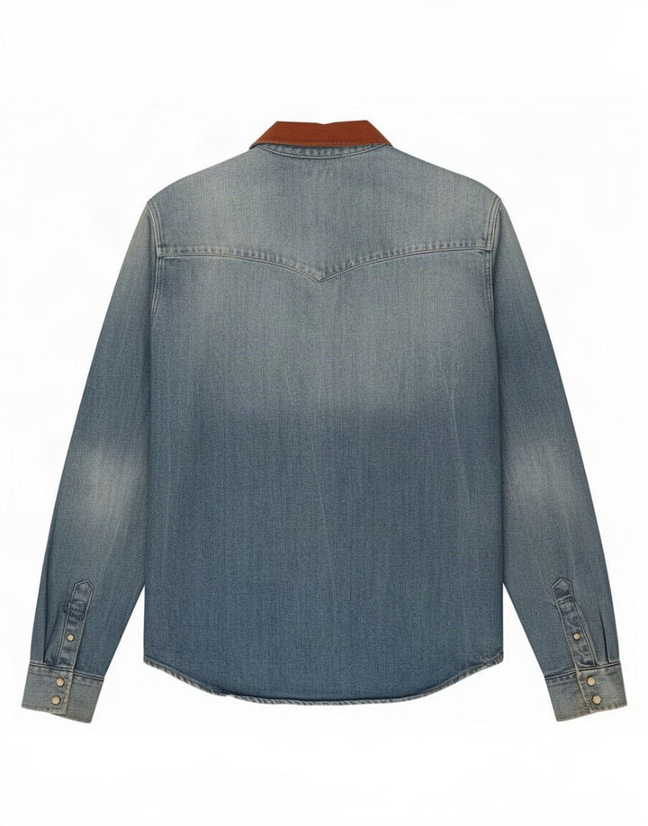 All Saints Hombre Camisa Vaquera Slim Fit Algodón Azul Medio