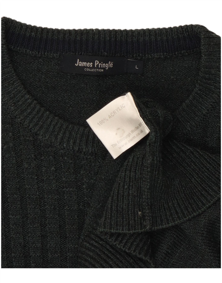 JAMES PRINGLE Jersey de cuello redondo para hombre, acrílico verde grande