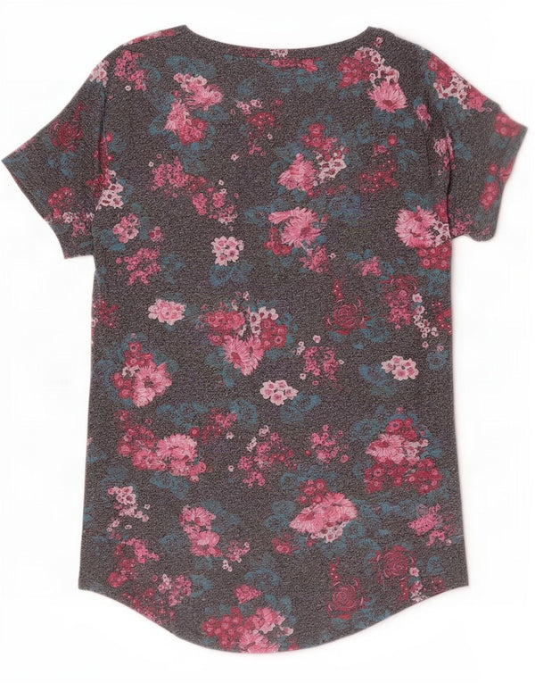 Superdry Mujer Camiseta Gráfica Top UK 6 XS Gris Algodón Floral