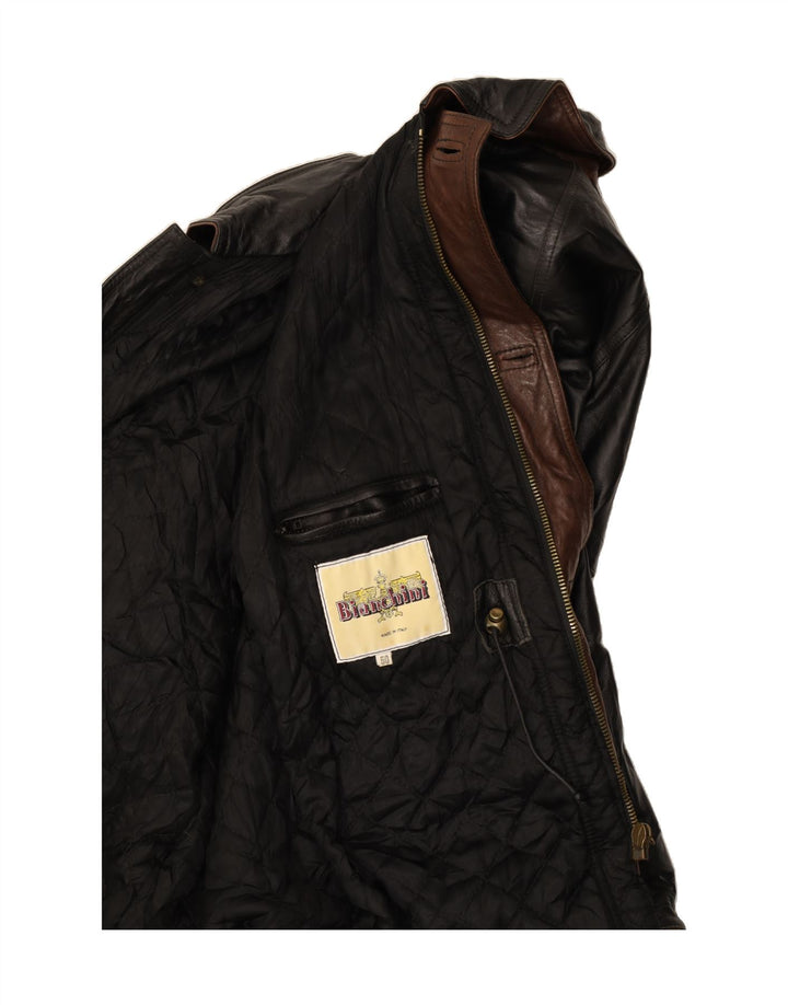 VINTAGE Chaqueta de cuero para hombre IT 50 Grande Negro