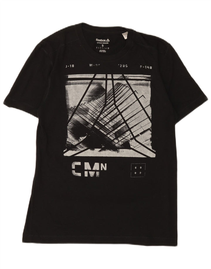 Reebok - Camiseta gráfica para hombre, talla pequeña, color negro