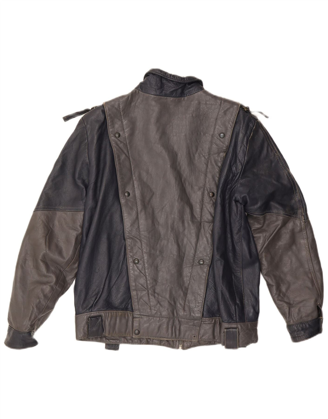 VINTAGE Chaqueta de cuero para mujer Reino Unido 14 Bloque de color gris medio