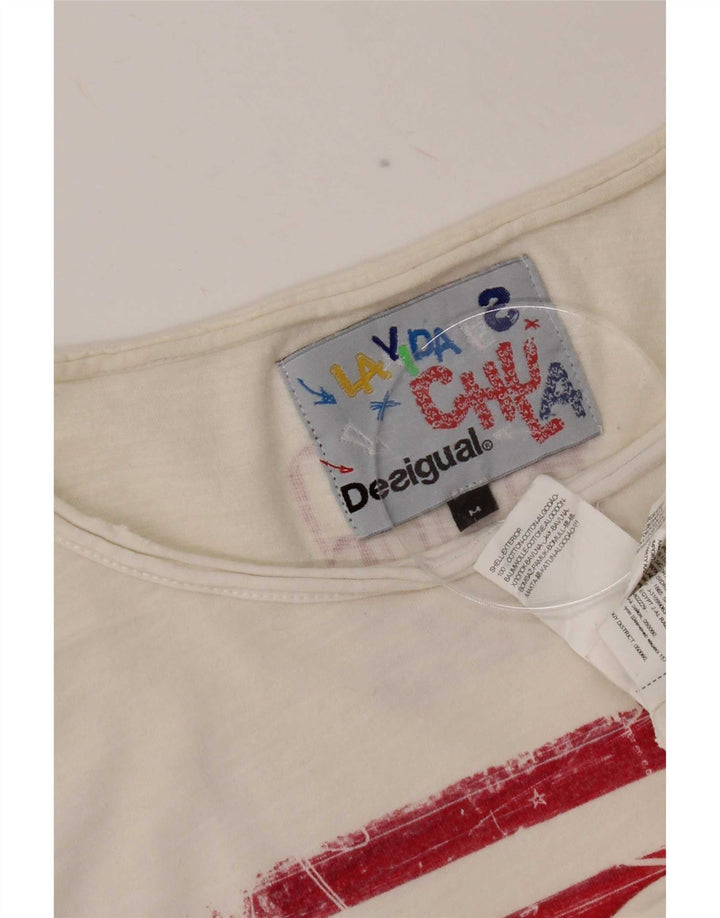 Desigual Hombre Camiseta Gráfica Top Medium Blanco Algodón