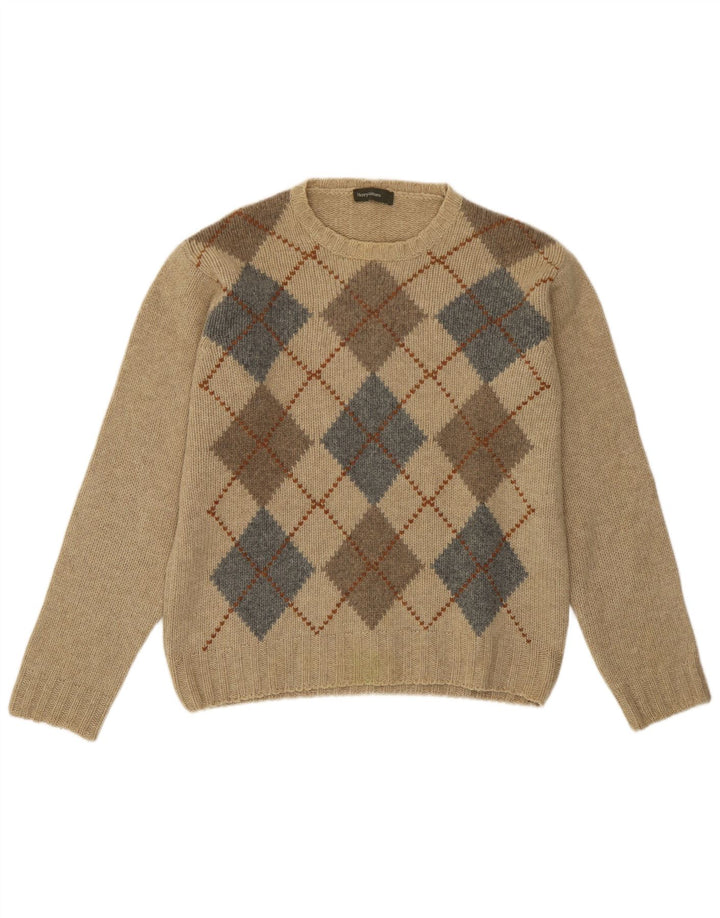 Henry Cottons Jersey de cuello redondo para hombre, color beige medio, rombos/diamante