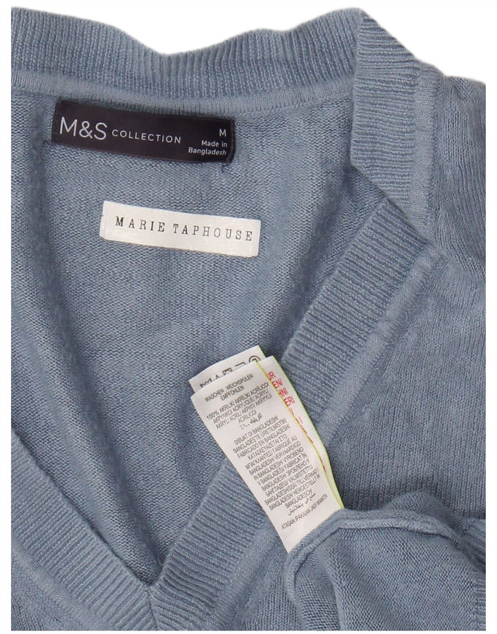 MARKS & SPENCER Suéter corto con cuello en V para mujer UK 44 Azul medio