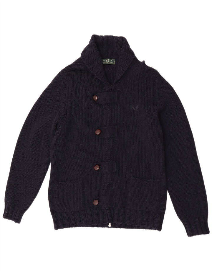 Fred Perry Suéter Cárdigan Para Hombre Grande Lana Azul Marino