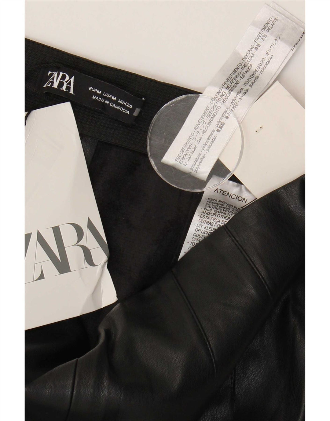 Zara Mujer Leggings De Piel Sintética Mediano W28 L27 Poliuretano Negro