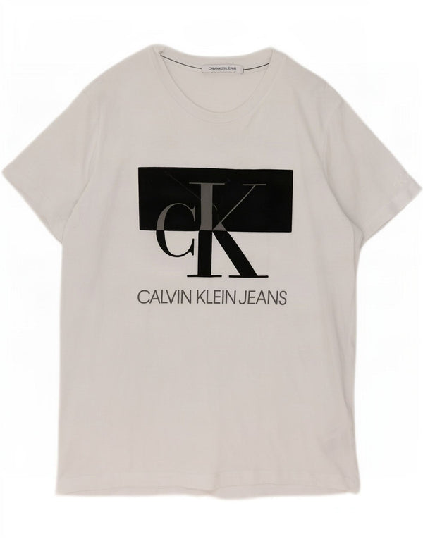 Calvin Klein Jeans Camiseta gráfica para hombre Top grande de algodón blanco