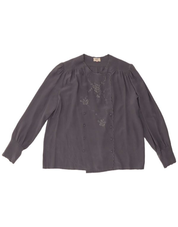 Tramo Blusa tipo camisa con doble botonadura para mujer EU 42 Large Seda floral gris