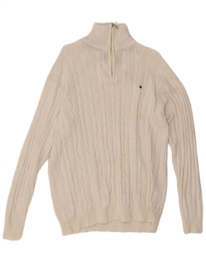 Tommy Hilfiger Jersey con cuello y cremallera para hombre, talla grande, algodón blanco