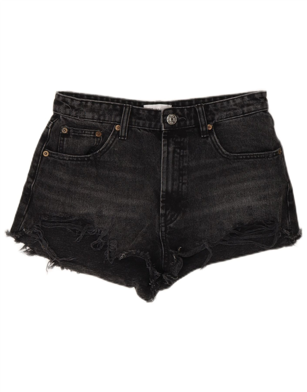 Zara Pantalones cortos de mezclilla desgastados para mujer EU 38 Small W28 Algodón negro