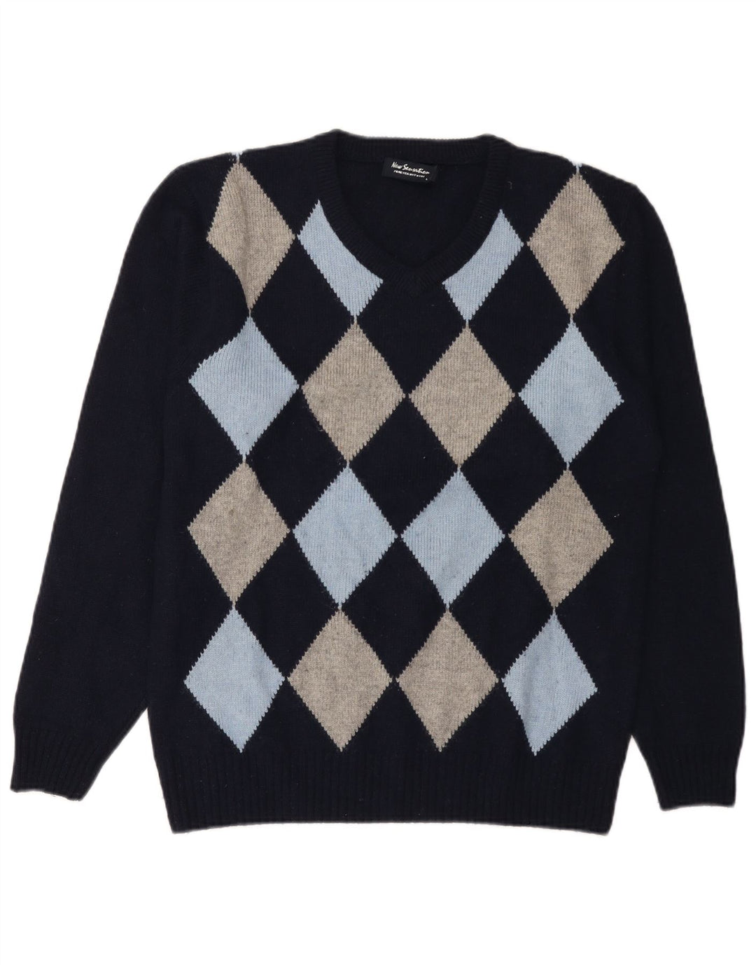 New Sensation Jersey con cuello en V para hombre, talla grande, azul marino, Argyle/Diamond