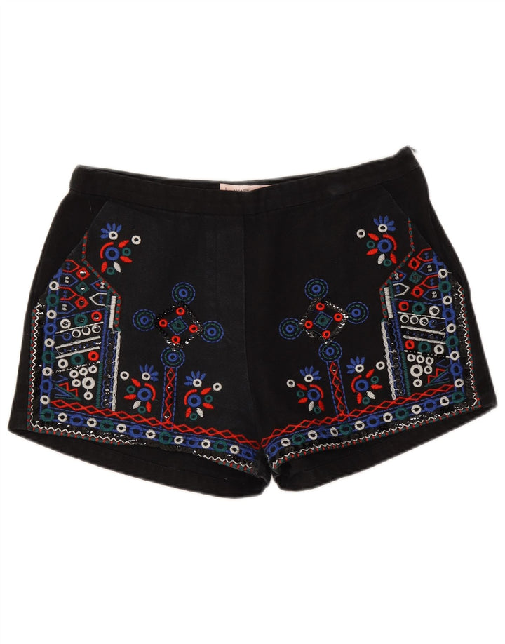 Vintage mujeres gráfico chino pantalones cortos grandes W30 algodón negro